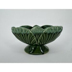 Vintage Hull‎ Pedestal Planter Green Blue Drip Fancy Oval Leaf Motif MCM